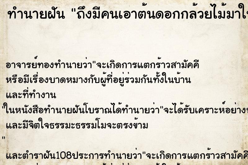 ทำนายฝันถึงมีคนเอาต้นดอกกล้วยไม้มาให้ ทำนายฝันทำนายฝันถึงมีคนเอาต้นดอกกล้วยไม้มาให้