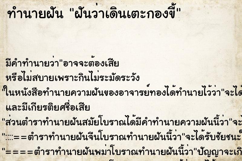 ทำนายฝัน ฝันว่าเดินเตะกองขี้ ทำนายฝัน ฝันว่าเดินเตะกองขี้