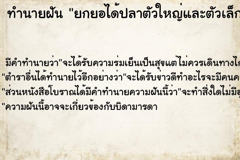 ทำนายฝันยกยอได้ปลาตัวใหญ่และตัวเล็กมากมาย ทำนายฝันทำนายฝันยกยอได้ปลาตัวใหญ่และตัวเล็กมากมาย
