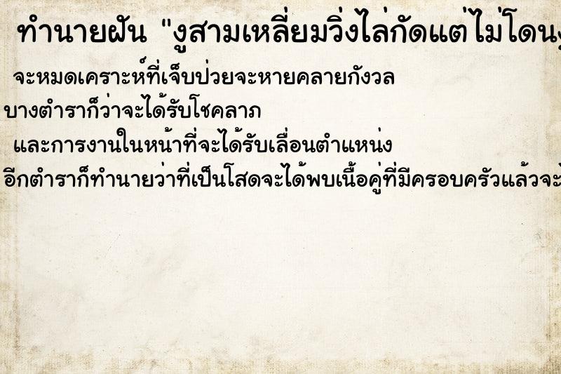 ทำนายฝัน งูสามเหลี่ยมวิ่งไล่กัดแต่ไม่โดนงูกัด ทำนายฝัน งูสามเหลี่ยมวิ่งไล่กัดแต่ไม่โดนงูกัด