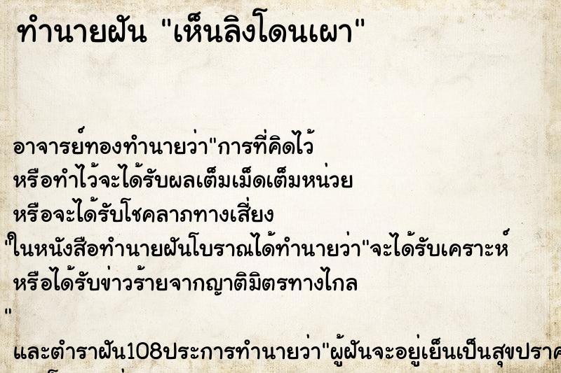 ทำนายฝันเห็นลิงโดนเผา ทำนายฝันทำนายฝันเห็นลิงโดนเผา