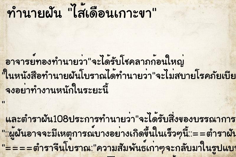 ทำนายฝัน ไส้เดือนเกาะขา