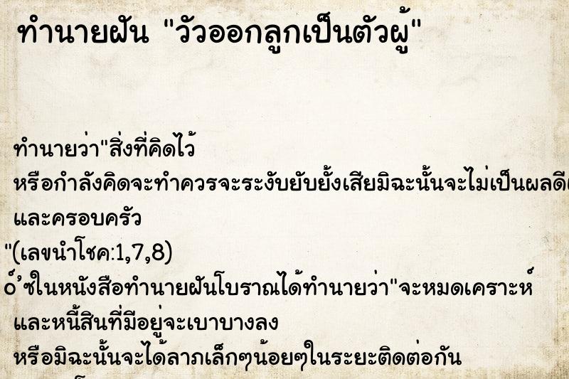 ทำนายฝัน วัวออกลูกเป็นตัวผู้ ทำนายฝัน วัวออกลูกเป็นตัวผู้