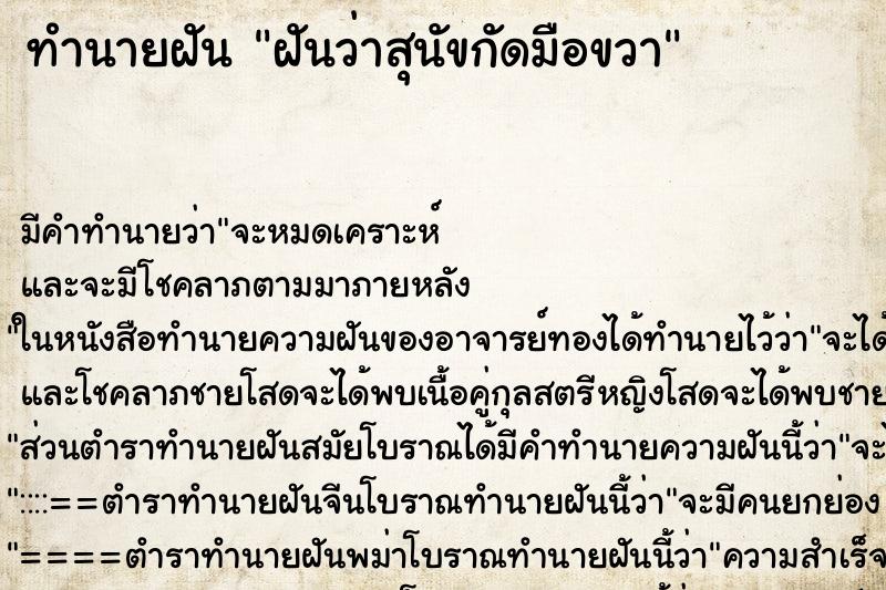 ทำนายฝัน ฝันว่าสุนัขกัดมือขวา ทำนายฝัน ฝันว่าสุนัขกัดมือขวา