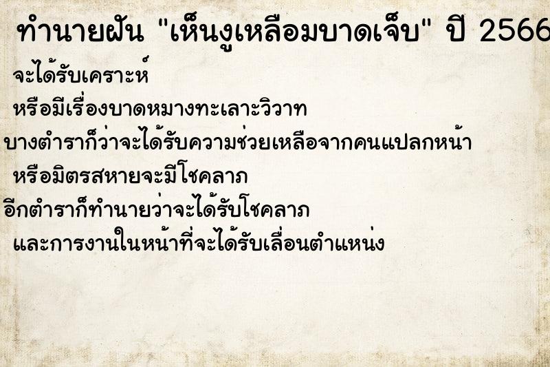 ทำนายฝัน เห็นงูเหลือมบาดเจ็บ ตำราโบราณ แม่นที่สุดในโลก