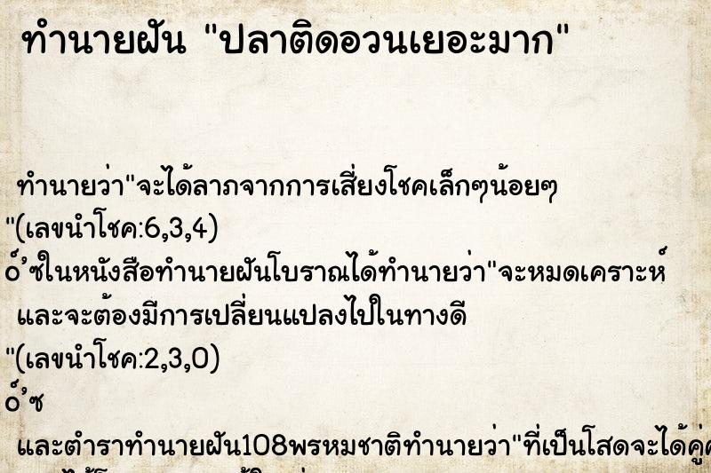 ทำนายฝัน ปลาติดอวนเยอะมาก