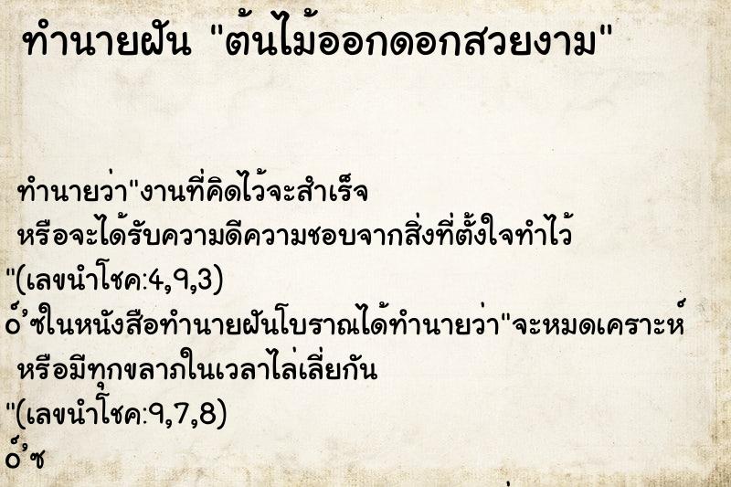 ทำนายฝัน ต้นไม้ออกดอกสวยงาม