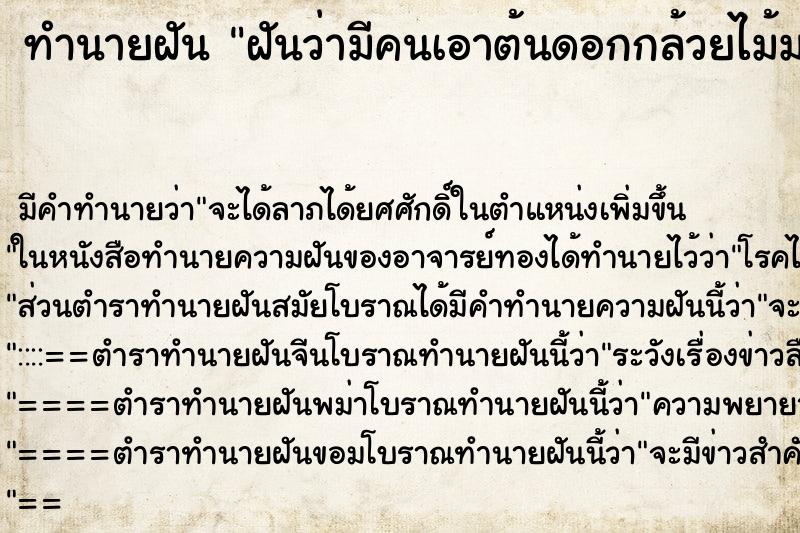 ทำนายฝัน ฝันว่ามีคนเอาต้นดอกกล้วยไม้มาให้ ตำราโบราณ แม่นที่สุดในโลก