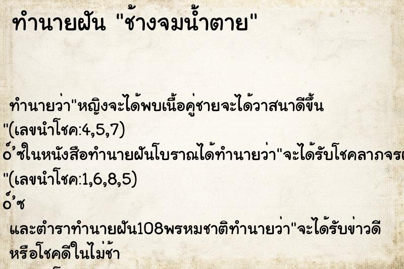 ทำนายฝัน ช้างจมน้ำตาย