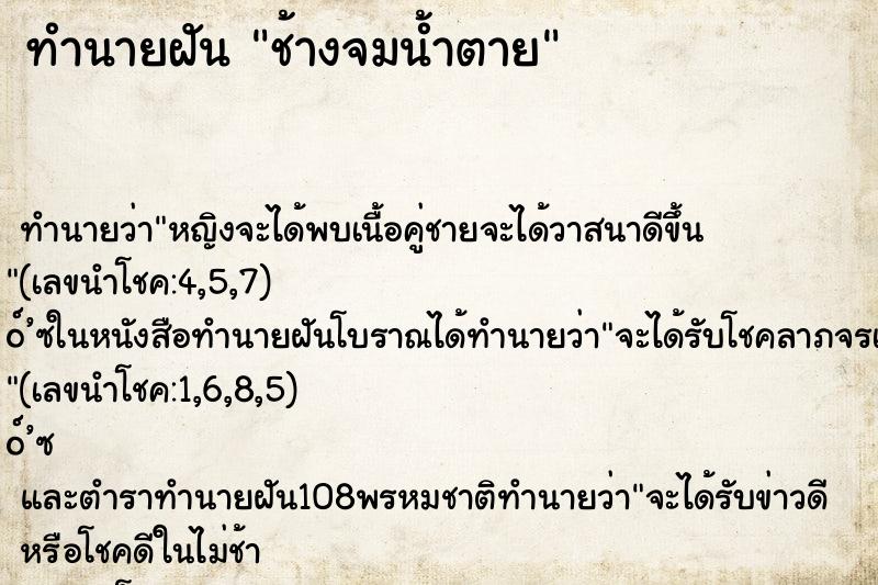 ทำนายฝัน ช้างจมน้ำตาย ตำราโบราณ แม่นที่สุดในโลก