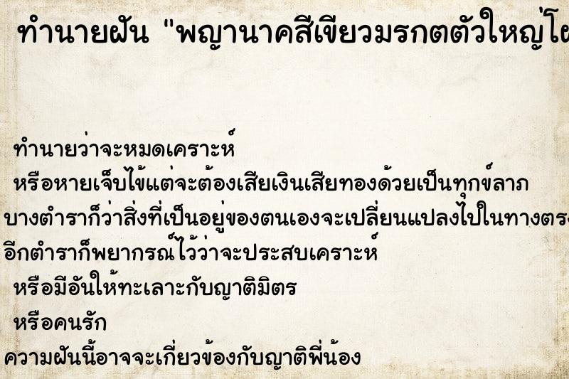 ทำนายฝัน พญานาคสีเขียวมรกตตัวใหญ่โผล่จากน้ำ ทำนายฝัน พญานาคสีเขียวมรกตตัวใหญ่โผล่จากน้ำ
