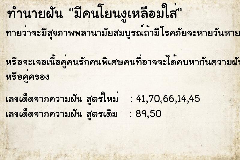 ทำนายฝันมีคนโยนงูเหลือมใส่ ทำนายฝันทำนายฝันมีคนโยนงูเหลือมใส่