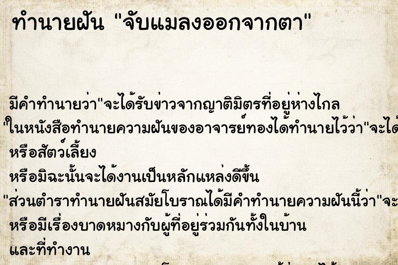 ทำนายฝัน จับแมลงออกจากตา ตำราโบราณ แม่นที่สุดในโลก