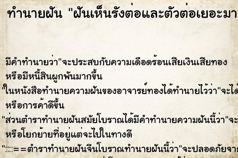 ทำนายฝัน ฝันเห็นรังต่อและตัวต่อเยอะมาก ตำราโบราณ แม่นที่สุดในโลก