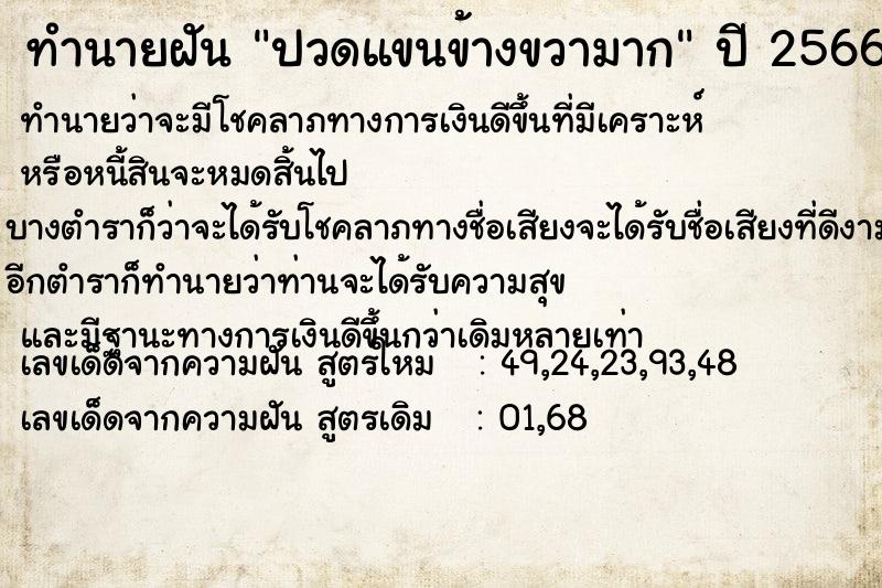 ทำนายฝันทำนายฝันปวดแขนข้างขวามาก