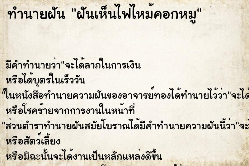 ทำนายฝัน ฝันเห็นไฟไหม้คอกหมู ทำนายฝัน ฝันเห็นไฟไหม้คอกหมู