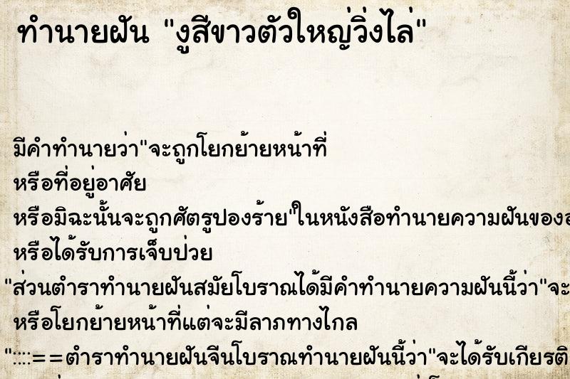 ทำนายฝันงูสีขาวตัวใหญ่วิ่งไล่ ทำนายฝันทำนายฝันงูสีขาวตัวใหญ่วิ่งไล่