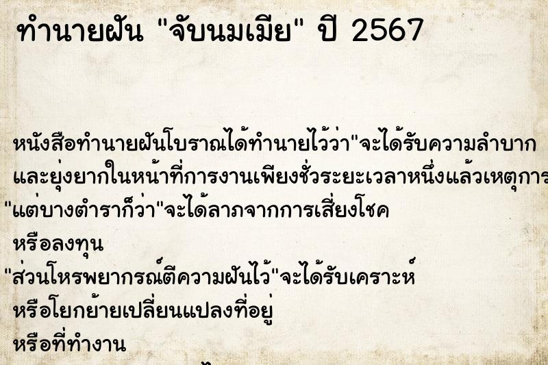 ทำนายฝันจับนมเมีย ทำนายฝันทำนายฝันจับนมเมีย