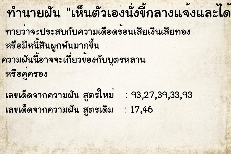 ทำนายฝันทำนายฝันเห็นตัวเองนั่งขี้กลางแจ้งและได้เก็บขี้ด้วย