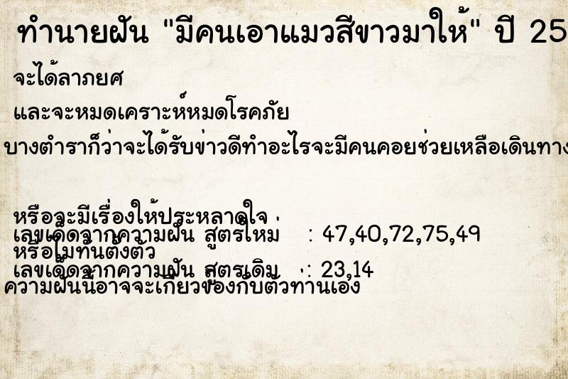 ทำนายฝัน มีคนเอาแมวสีขาวมาให้ ทำนายฝัน มีคนเอาแมวสีขาวมาให้