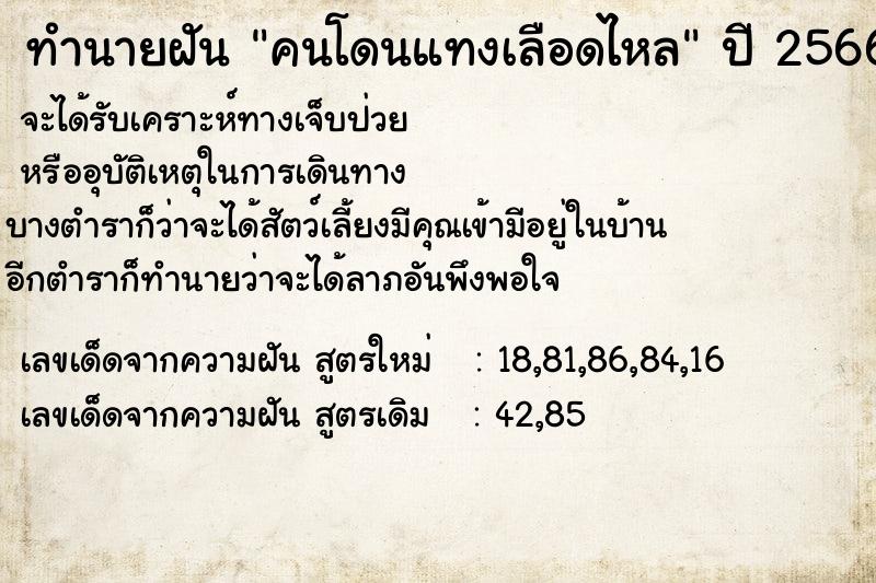 ทำนายฝันคนโดนแทงเลือดไหล ทำนายฝันทำนายฝันคนโดนแทงเลือดไหล