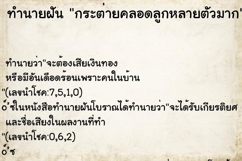 ทำนายฝัน กระต่ายคลอดลูกหลายตัวมาก ตำราโบราณ แม่นที่สุดในโลก