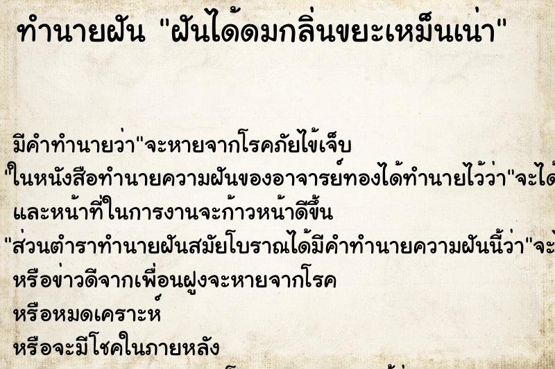 ทำนายฝันฝันได้ดมกลิ่นขยะเหม็นเน่า ทำนายฝันทำนายฝันฝันได้ดมกลิ่นขยะเหม็นเน่า