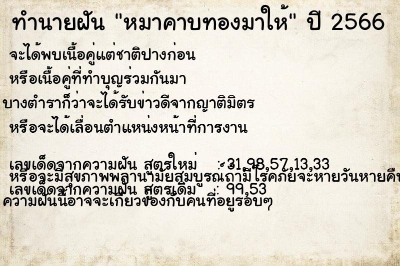 ทำนายฝัน หมาคาบทองมาให้ ทำนายฝัน หมาคาบทองมาให้