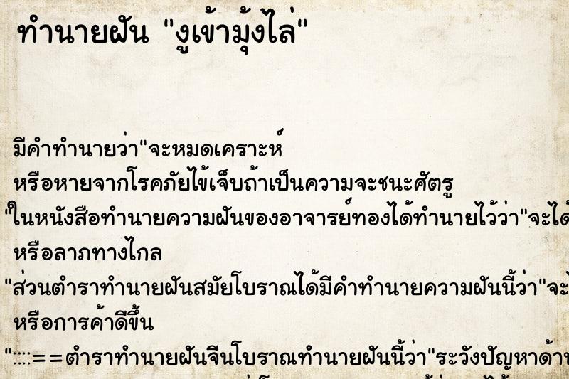 ทำนายฝันงูเข้ามุ้งไล่ ทำนายฝันทำนายฝันงูเข้ามุ้งไล่