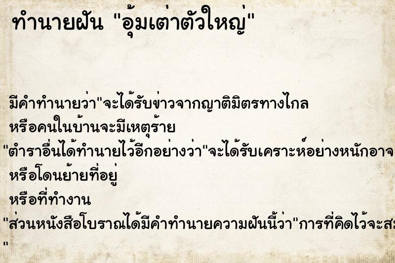 ทำนายฝัน อุ้มเต่าตัวใหญ่ ทำนายฝัน อุ้มเต่าตัวใหญ่