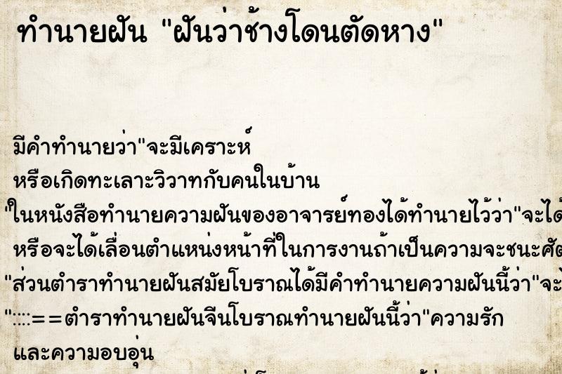 ทำนายฝัน ฝันว่าช้างโดนตัดหาง ทำนายฝัน ฝันว่าช้างโดนตัดหาง
