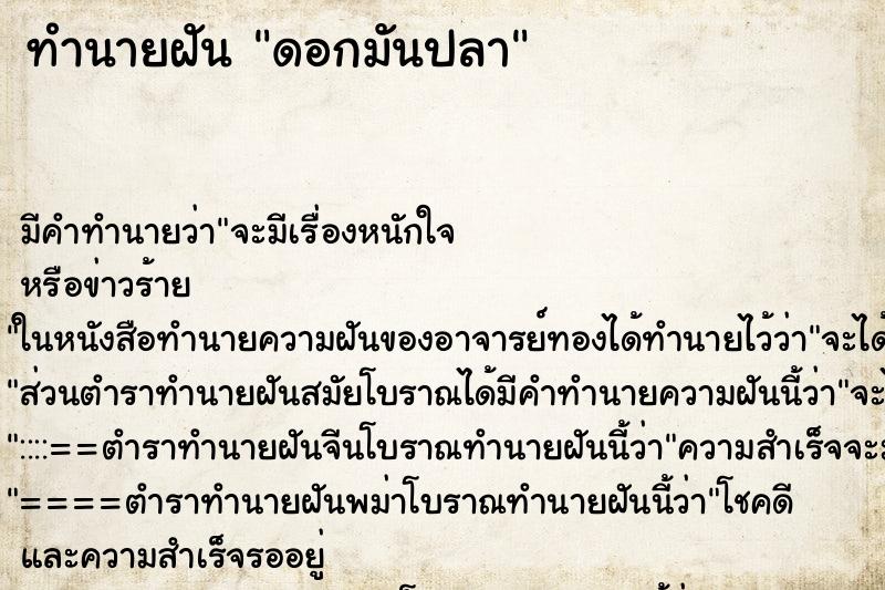 ทำนายฝันทำนายฝันดอกมันปลา