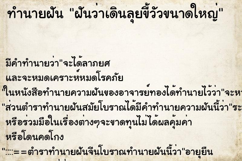 ทำนายฝันทำนายฝันฝันว่าเดินลุยขี้วัวขนาดใหญ่