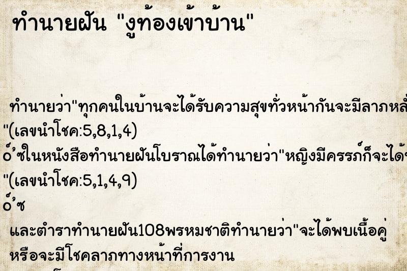 ทำนายฝัน งูท้องเข้าบ้าน ตำราโบราณ แม่นที่สุดในโลก