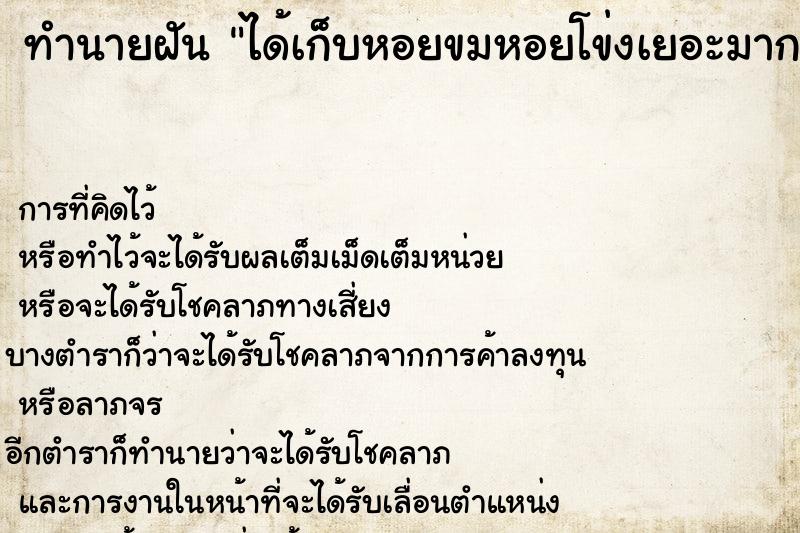 ทำนายฝัน ได้เก็บหอยขมหอยโข่งเยอะมาก ทำนายฝัน ได้เก็บหอยขมหอยโข่งเยอะมาก