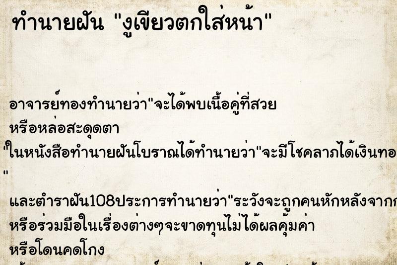 ทำนายฝันงูเขียวตกใส่หน้า ทำนายฝันทำนายฝันงูเขียวตกใส่หน้า
