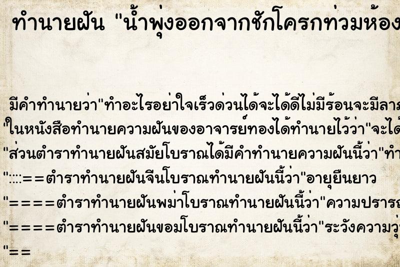 ทำนายฝัน น้ำพุ่งออกจากชักโครกท่วมห้อง ทำนายฝัน น้ำพุ่งออกจากชักโครกท่วมห้อง