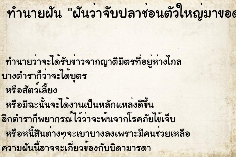 ทำนายฝันฝันว่าจับปลาช่อนตัวใหญ่มาขอดเกล็ดแล้วหั่น ทำนายฝันทำนายฝันฝันว่าจับปลาช่อนตัวใหญ่มาขอดเกล็ดแล้วหั่น