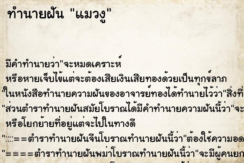 ทำนายฝันแมวงู ทำนายฝันทำนายฝันแมวงู
