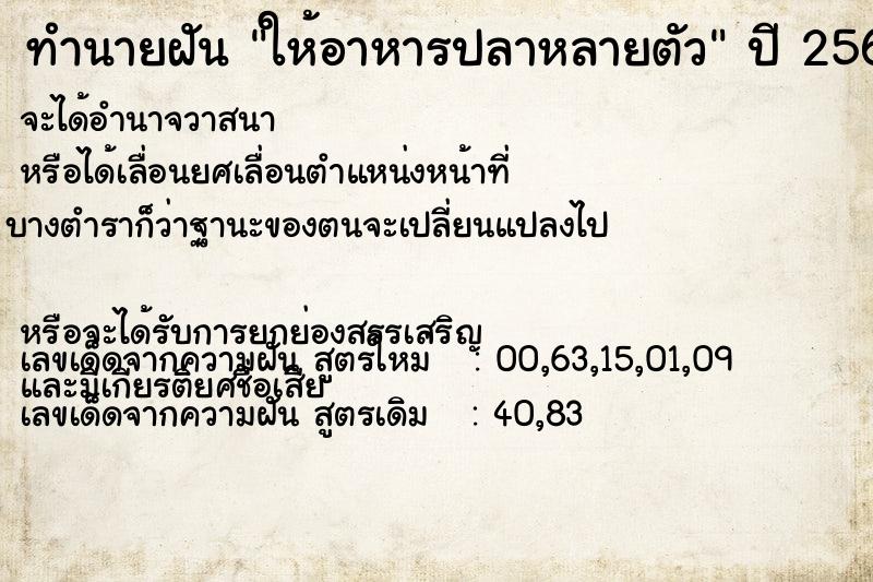 ทำนายฝันให้อาหารปลาหลายตัว ทำนายฝันทำนายฝันให้อาหารปลาหลายตัว