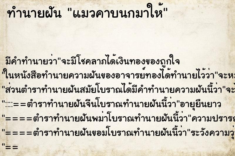 ทำนายฝัน แมวคาบนกมาให้ ตำราโบราณ แม่นที่สุดในโลก