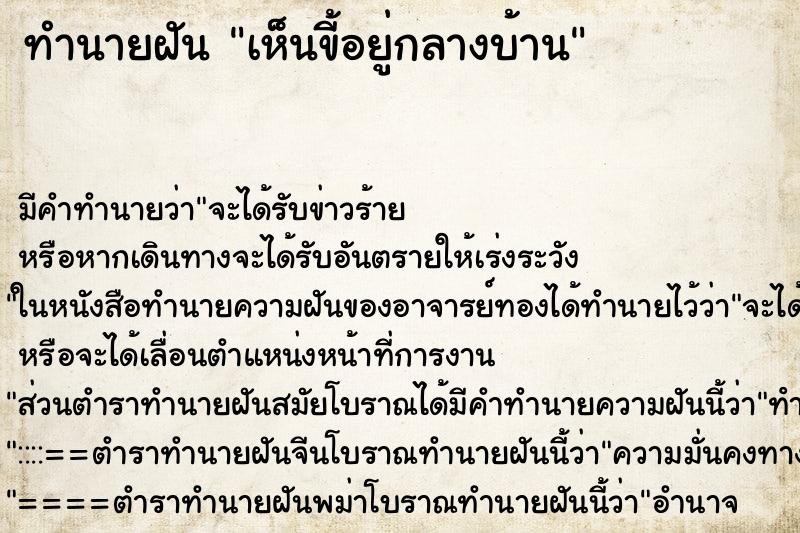 ทำนายฝันทำนายฝันเห็นขี้อยู่กลางบ้าน