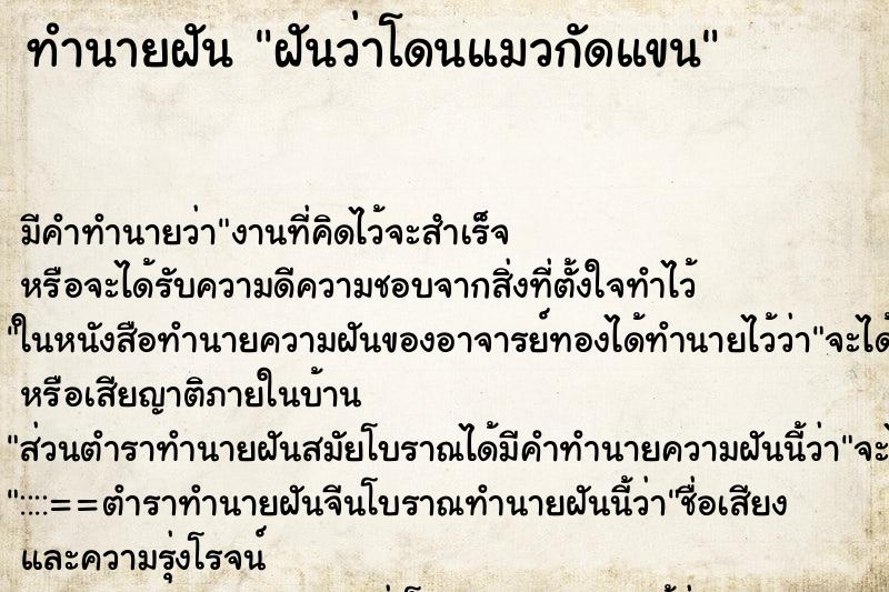 ทำนายฝันฝันว่าโดนแมวกัดแขน ทำนายฝันทำนายฝันฝันว่าโดนแมวกัดแขน