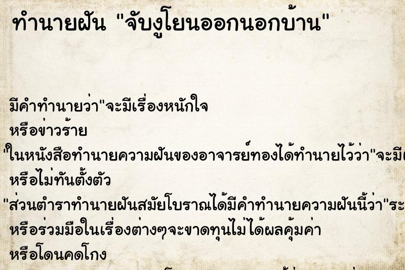 ทำนายฝัน จับงูโยนออกนอกบ้าน ทำนายฝัน จับงูโยนออกนอกบ้าน