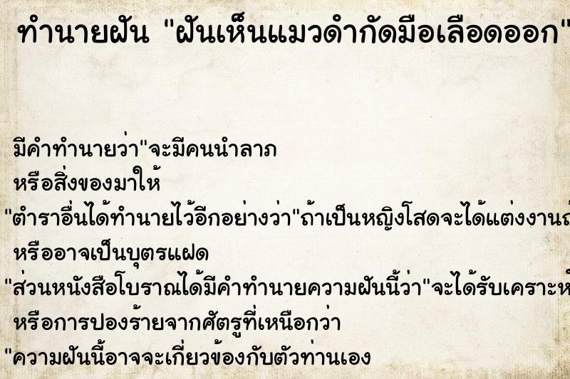 ทำนายฝัน ฝันเห็นแมวดํากัดมือเลือดออก ทำนายฝัน ฝันเห็นแมวดํากัดมือเลือดออก