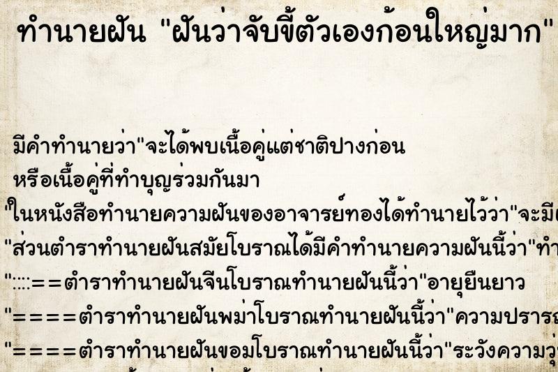 ทำนายฝัน ฝันว่าจับขี้ตัวเองก้อนใหญ่มาก ทำนายฝัน ฝันว่าจับขี้ตัวเองก้อนใหญ่มาก