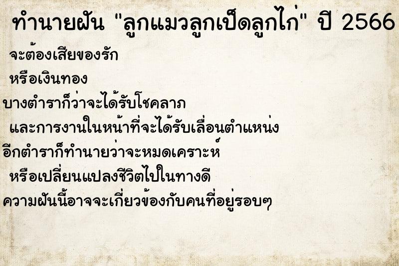 ทำนายฝันลูกแมวลูกเป็ดลูกไก่ ทำนายฝันทำนายฝันลูกแมวลูกเป็ดลูกไก่