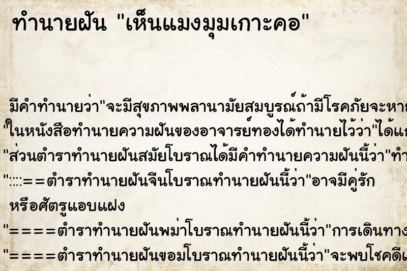 ทำนายฝัน เห็นแมงมุมเกาะคอ ทำนายฝัน เห็นแมงมุมเกาะคอ