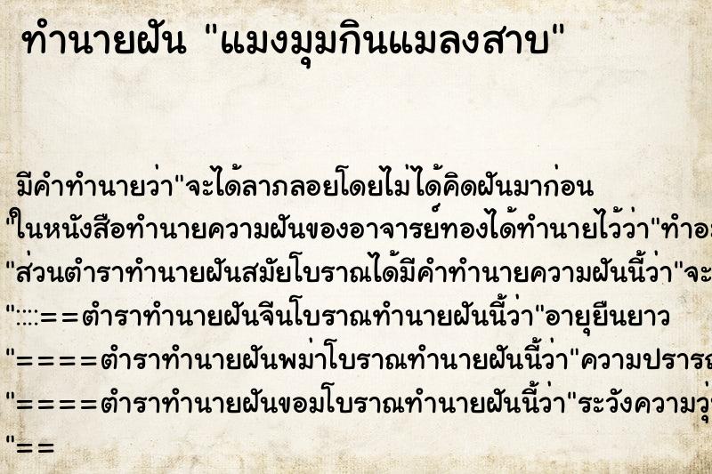 ทำนายฝันแมงมุมกินแมลงสาบ ทำนายฝันทำนายฝันแมงมุมกินแมลงสาบ