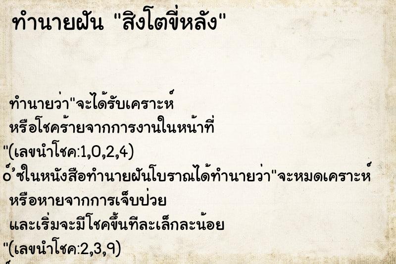 ทำนายฝันสิงโตขี่หลัง ทำนายฝันทำนายฝันสิงโตขี่หลัง